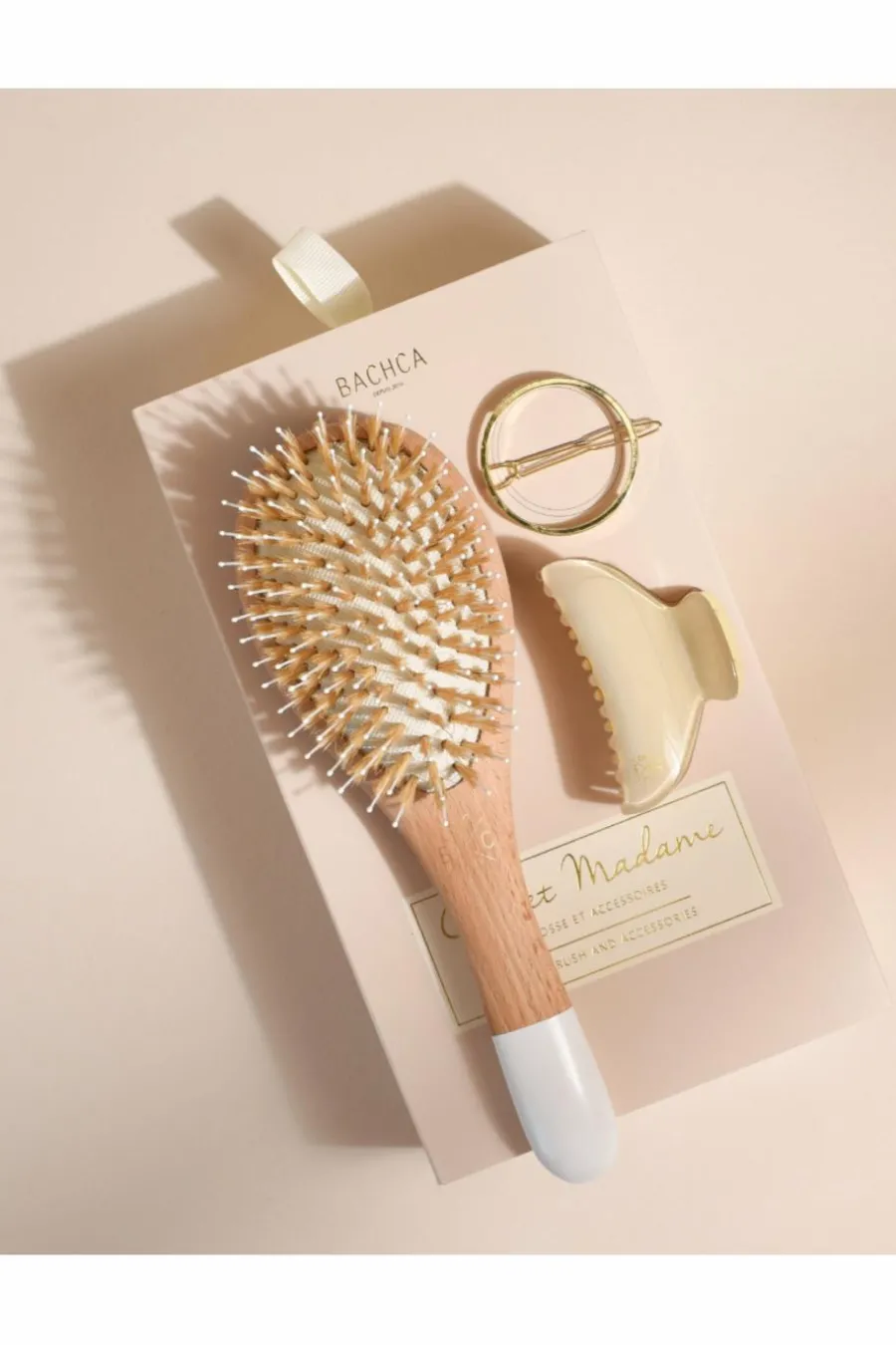 Clearance Coffret Madame brosse sanglier nylon, duo de barrettes rondes & pince ivoire Pince & Elastique|Brosse & Peigne