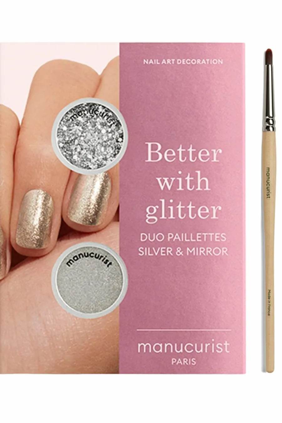Online Kit duo de poudre à effet et paillettes + son pinceau applicateur paillettes Silver edition Accessoires Ongles|Vernis À Ongles