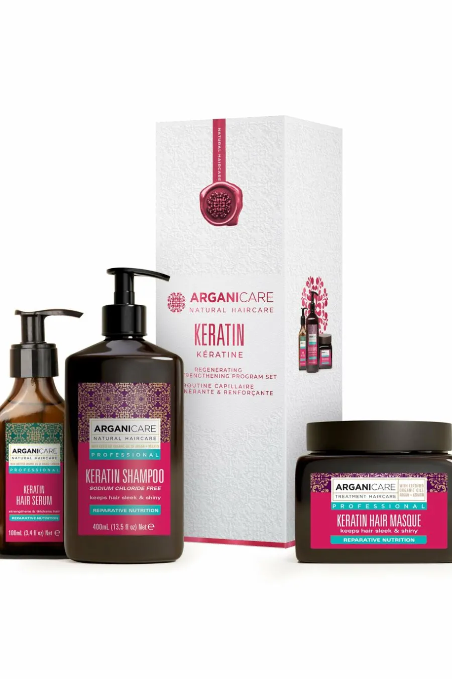 New Trio shampoing, masque et sérum réparateurs à la kératine Coffret Cheveux|Masque & Soin